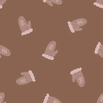 Seamless pattern in minimalistic style with mittens ornament. Brown colored b Stock Illustration