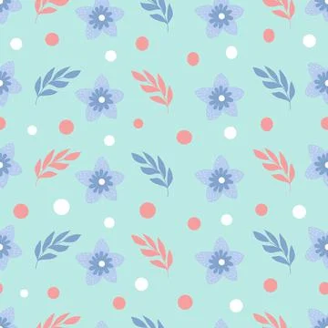 Seamless pattern on a mint background, in vector graphics - blue flowers and Stock Illustration