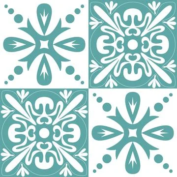 Seamless pattern mint blue pastel, repeating motif tile mosaic design, portug Ilustración de archivo