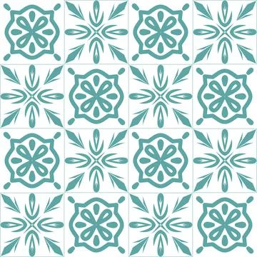 Seamless pattern mint blue pastel, repeating motif tile mosaic design pottery Illustrazione stock
