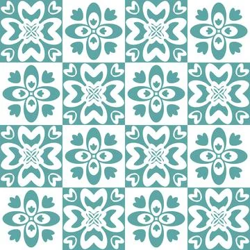 Seamless pattern mint blue pastel, repeating motif tile mosaic design pottery Stock Illustration