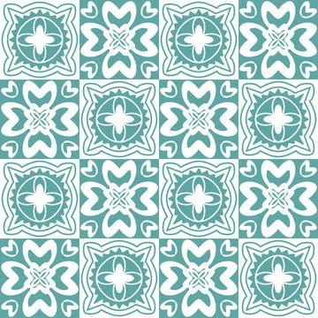 Seamless pattern mint blue pastel, repeating motif tile mosaic design pottery Illustrazione stock