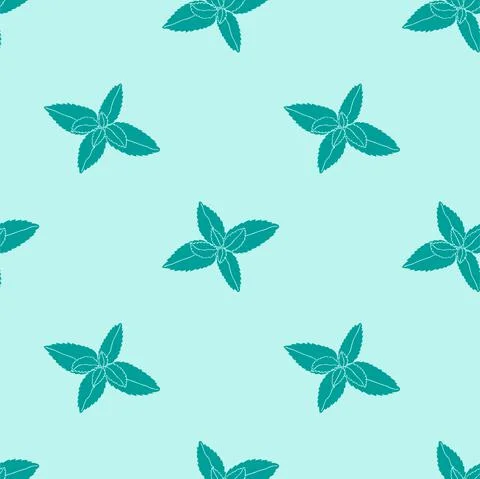 Seamless pattern with a mint bush on a blue background Stock Illustration