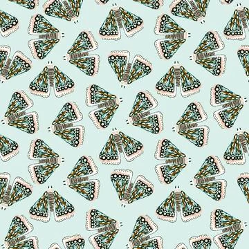 Seamless pattern with mint butterflies. Modern moth texture . Illustrazione stock