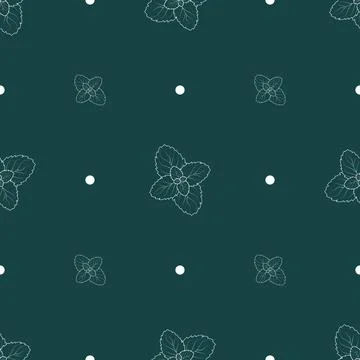 Seamless pattern with mint leafs on green background . Herb print Stock Illustration