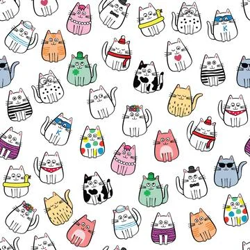 Seamless pattern with miscellaneous cats Stock Illustration
