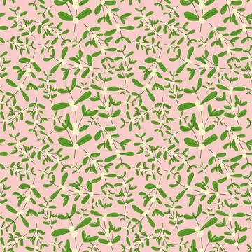 Seamless pattern with mistletoe branches and berries. Vector flat cartoon i.. Stock Illustration