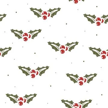 Seamless pattern of mistletoe Christmas in flat style on a white background. Stock Illustration
