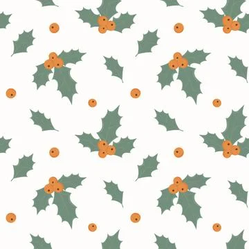 Seamless pattern with mistletoe leaves and berries. Vector illustration in .. Stock Illustration