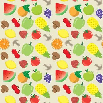 Seamless pattern with mix of vegetables and fruits Stock Illustration