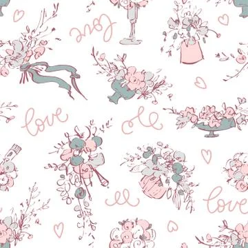 Seamless pattern. Modern botanical illustration flowers bouquet and floristic Stock Illustration
