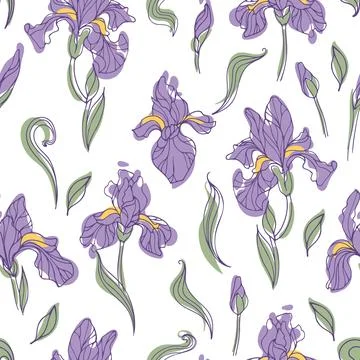 Seamless pattern of modern bright iris flowers Stock Illustration
