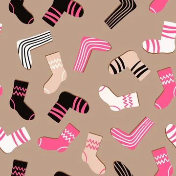 Seamless pattern with modern colorful socks. Trendy accessories in doodle style Stock Illustration
