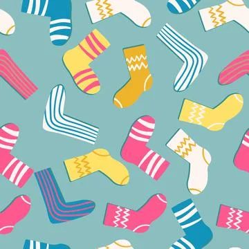 Seamless pattern with modern colorful socks. Trendy accessories in doodle style Stock Illustration