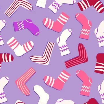 Seamless pattern with modern colorful socks. Trendy accessories in doodle style Stock Illustration
