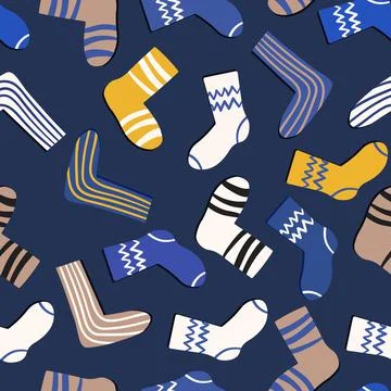 Seamless pattern with modern colorful socks. Trendy accessories in doodle style Stock Illustration