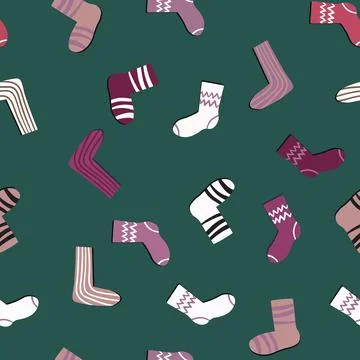 Seamless pattern with modern colorful socks. Trendy accessories in doodle style Stock Illustration