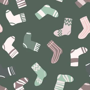 Seamless pattern with modern colorful socks. Trendy accessories in doodle style Stock Illustration