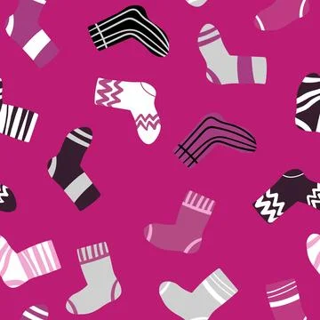 Seamless pattern with modern colorful socks. Trendy accessories in doodle style Illustrazione stock