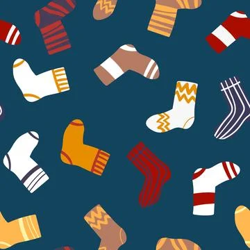 Seamless pattern with modern colorful socks. Trendy accessories in doodle style Stock Illustration