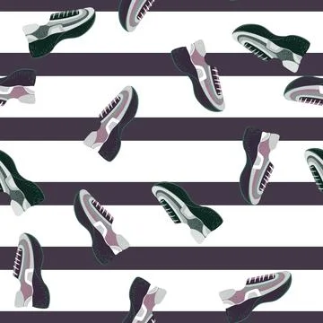 Seamless pattern with modern sneakers. Background with shoes for active lifes Stock Illustration