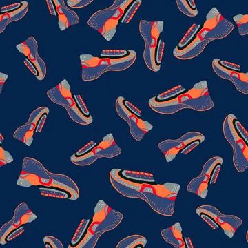 Seamless pattern with modern sneakers. Background with shoes for active lifes Stock Illustration