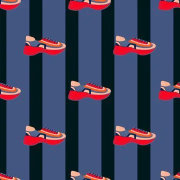 Seamless pattern with modern sneakers. Background with shoes for active lifes Stock Illustration