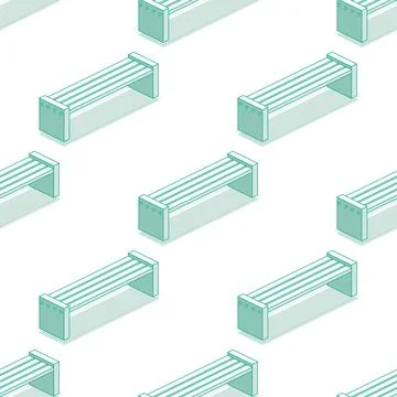 Seamless pattern with modern street bench. Isometric outline objects isolat.. Stock Illustration