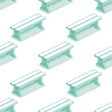 Seamless pattern with modern street bench. Isometric outline objects isolat.. Ilustração Stock