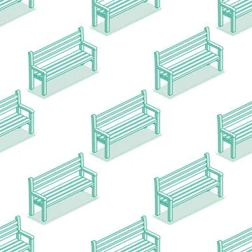 Seamless pattern with modern street bench. Isometric outline objects isolat.. Stock Illustration