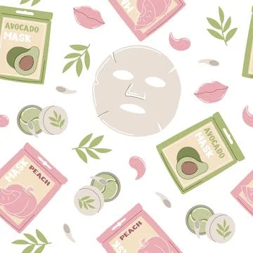 Seamless pattern with a moisturizing mask for facial skin care in the morni.. Illustrazione stock