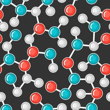 Seamless pattern with molecular structure. Abstract molecules in flat style Stock Illustration