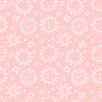 Seamless pattern of molecules, cells of virus, bacteria. Pandemic, epidemic c Stock Illustration