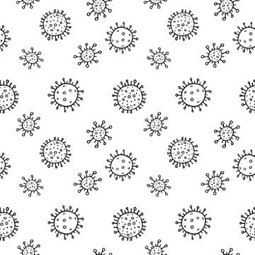 Seamless pattern of molecules, cells of virus, bacteria. Pandemic, epidemic c Stock Illustration