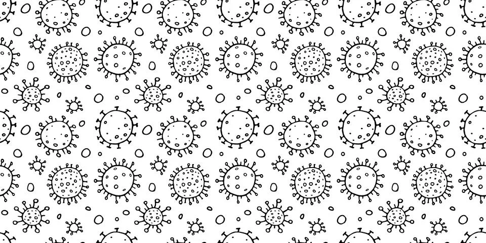 Seamless pattern of molecules, cells of virus, bacteria. Pandemic, epidemic c Illustrazione stock
