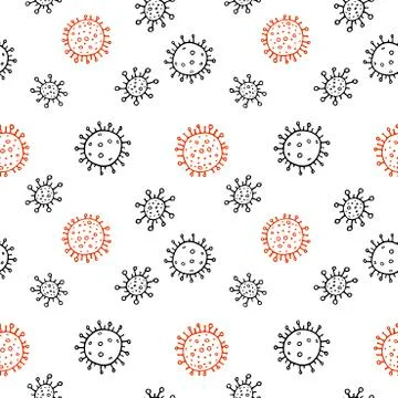 Seamless pattern of molecules, cells of virus, bacteria. Pandemic, epidemic c Illustrazione stock