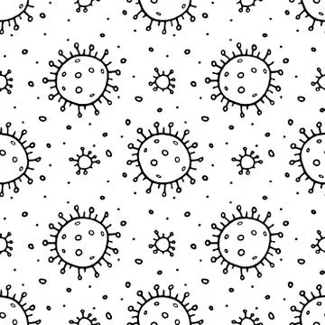 Seamless pattern of molecules, cells of virus, bacteria. Pandemic, epidemic c Stock Illustration