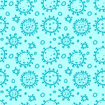 Seamless pattern of molecules, cells of virus, bacteria. Pandemic, epidemic c Stock Illustration