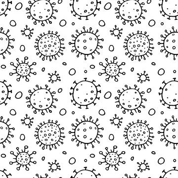 Seamless pattern of molecules, cells of virus, bacteria. Pandemic, epidemic c Stock Illustration