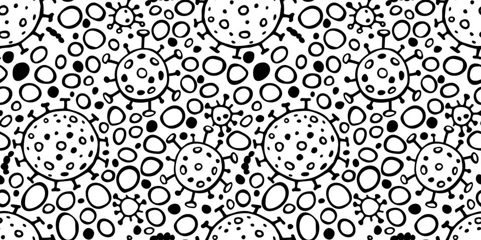 Seamless pattern of molecules, cells of virus, bacteria. Pandemic, epidemic c 스톡 일러스트