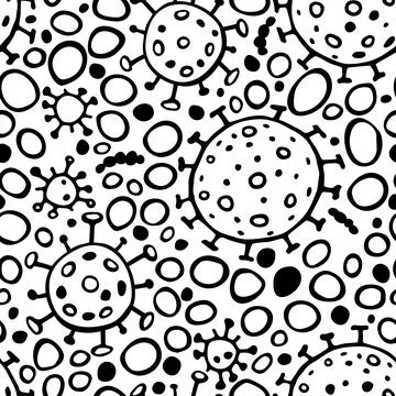 Seamless pattern of molecules, cells of virus, bacteria. Pandemic, epidemic c Illustrazione stock