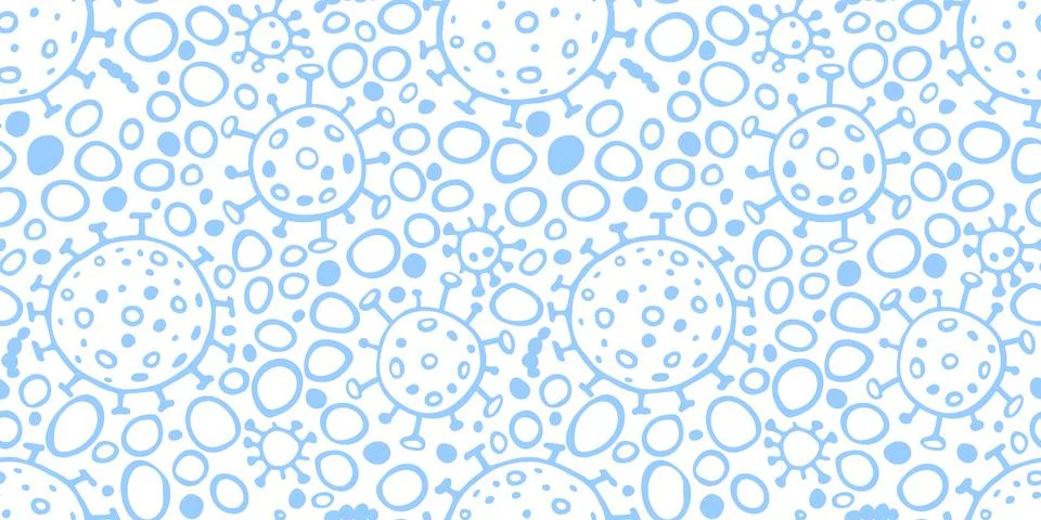 Seamless pattern of molecules, cells of virus, bacteria. Pandemic, epidemic c Stock Illustration