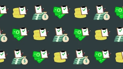 Seamless pattern of money, coins stacks, and financial audit checklist icons Stock Footage 319512434
