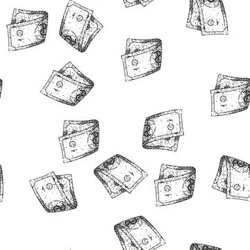 Seamless pattern money dollar bill sketch hand drawn Stock Illustration