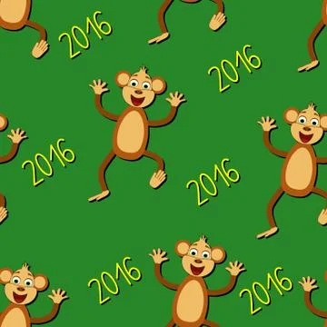 Seamless pattern with monkeys and 2016 year Illustrazione stock