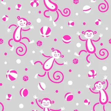 Seamless pattern with monkeys playing in balls. Vector illustration Stock Illustration