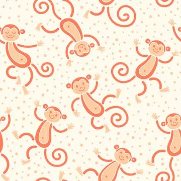 Seamless pattern with monkeys playing in snow winter. Vector illustration Stock Illustration