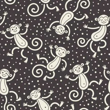 Seamless pattern with monkeys playing in snow winter. Vector illustration 스톡 일러스트