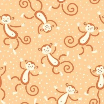 Seamless pattern with monkeys playing in snow winter. Vector illustration Stock Illustration
