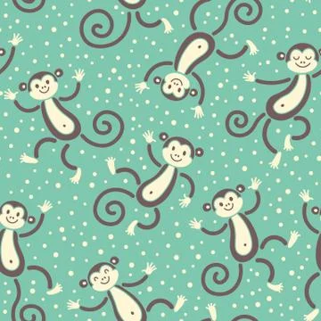 Seamless pattern with monkeys playing in snow winter. Vector illustration Stock Illustration